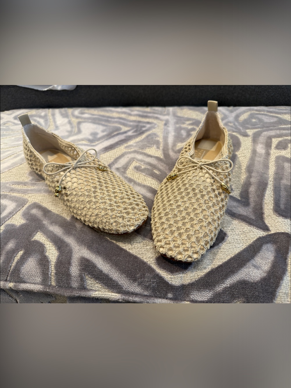 Dolce Vita Cream Woven Moccasin Loafers with Bow & Gold Accents